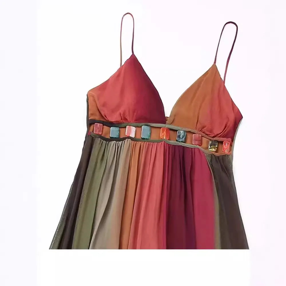 Deep V Neck Dresses for Women Sexy High Waisted Y2k Lady Elegant Party Elegant Printed Pleated Sleeveless Vacation Robes