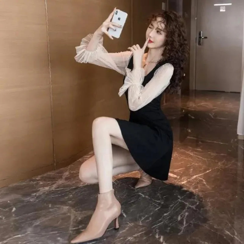 Dresses For Women Party Evening A Line Curvy One Pieces Beach New Features Of Elegant Luxury Prom Mesh Woman Long Sleeve Dress