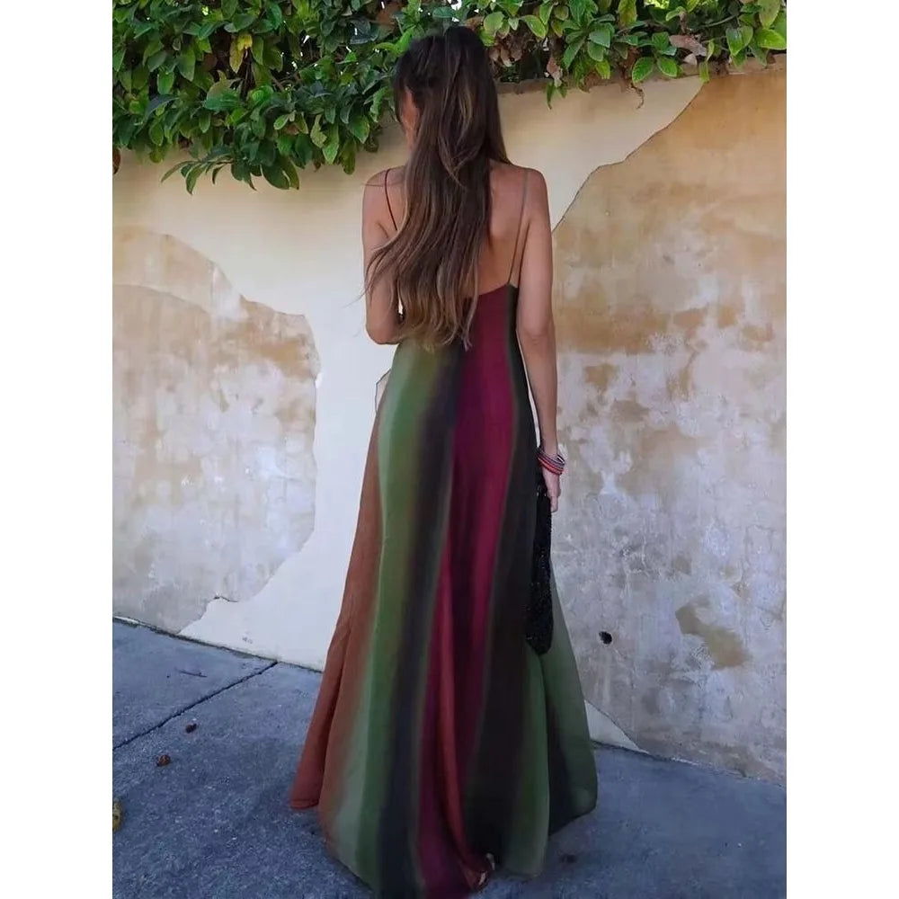 Deep V Neck Dresses for Women Sexy High Waisted Y2k Lady Elegant Party Elegant Printed Pleated Sleeveless Vacation Robes