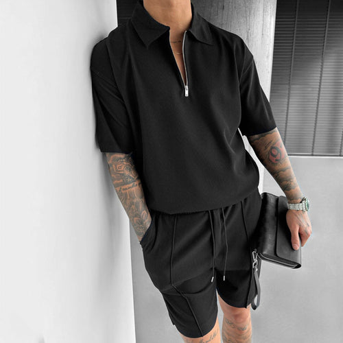 Summer Fashion Mens Clothing  Men's Suits New Zipper Polo Casual Short