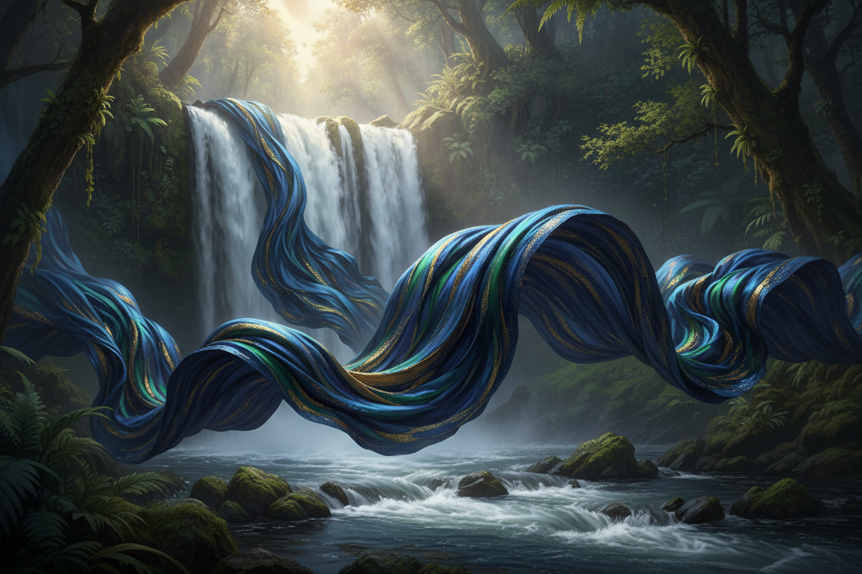 FABRIC FLOWING FROM WAATER FALL